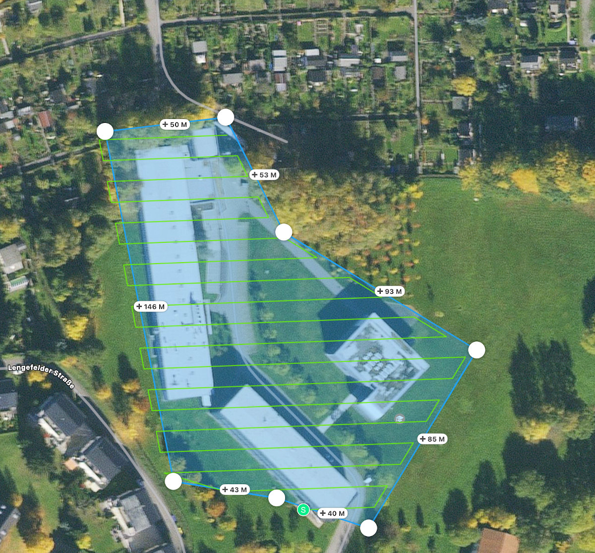 Abdeckung des Geländes und Drohnenflugroute||© Hendrik Unger (TU Chemnitz)