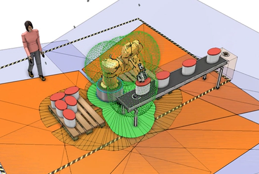 Visualisierung einer schutzzaunlosen Roboter-Zelle